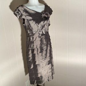 London Times Formal Tiered Rosette Cap Sleeves Shimmer Sheath Dress NWOT